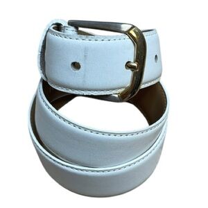 Toledano White Genuine Leather Belt Gold & Silver Toned Buckle Size S